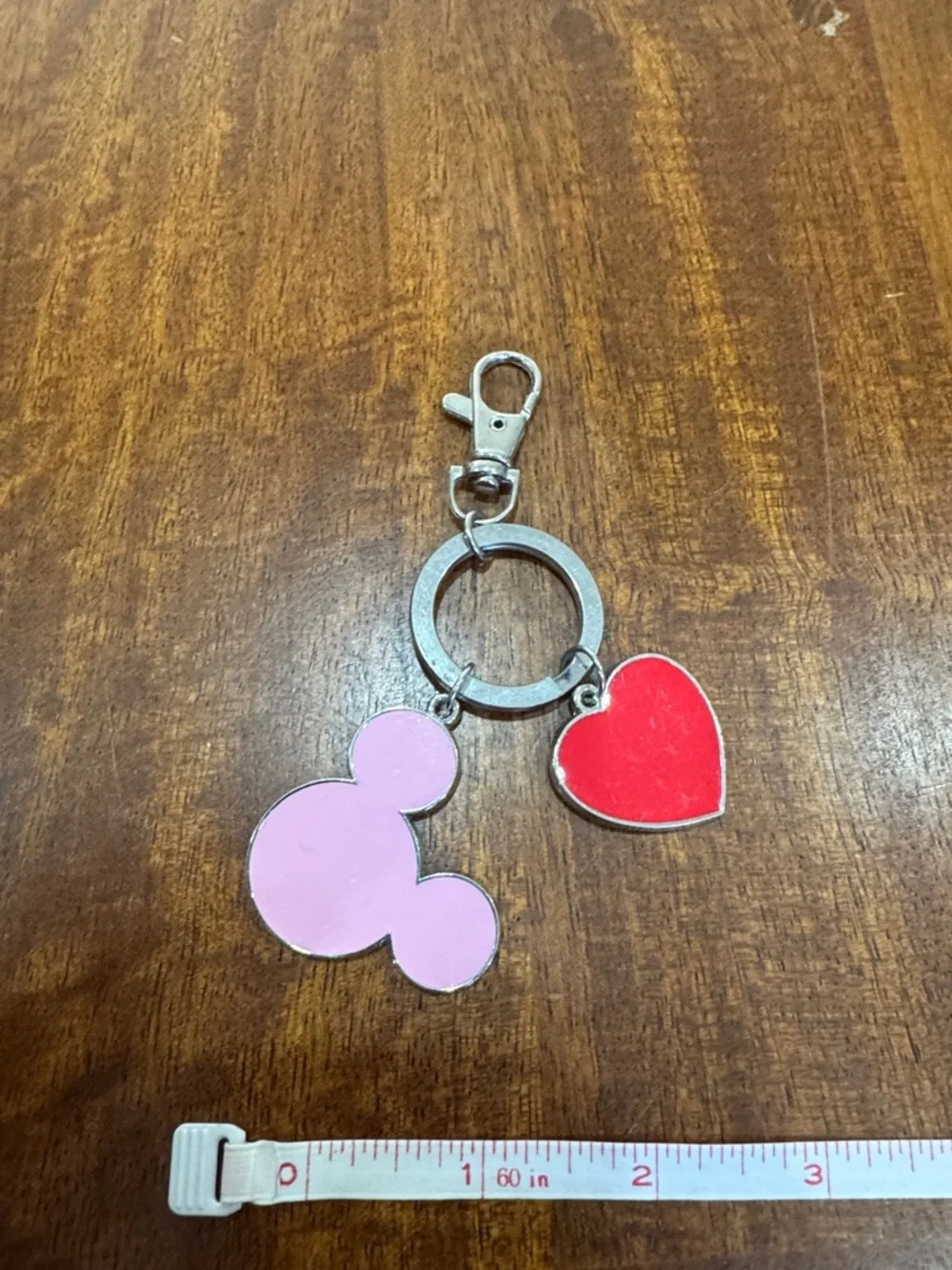 Y2k Pink Mickey-Style Charm Keychain with Red Heart Accent